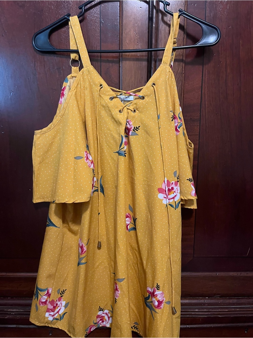 Mustard Yellow Floral Cold-Shoulder Dress